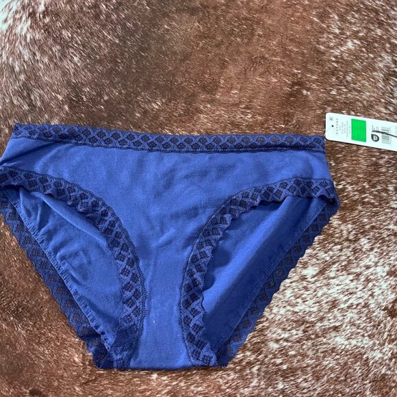 Natori Bliss Cotton Lace Trim Full Coverage Brief Panties Ink Blue Large L - Picture 3 of 8